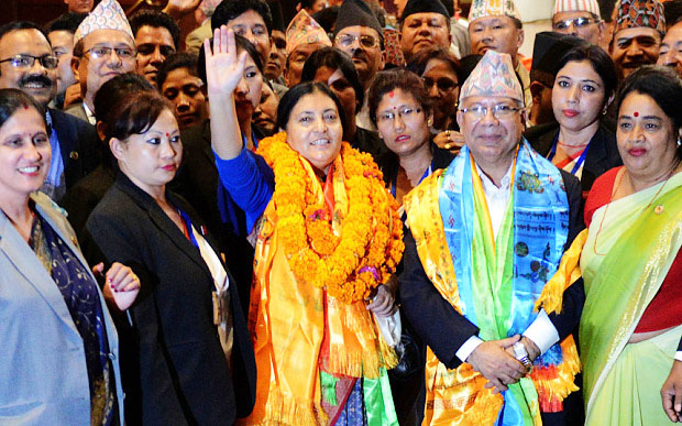 Nepal's parliament has elected lawmaker Bidhya Bhandari as the country's first female president on Oct. 28, after the adoption of a landmark constitution last month.Bhandari, 54, is the second woman to be elected to a senior position since then, after Magar became the country's first female Speaker.