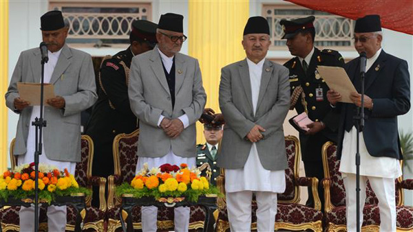 Veteran Communist leader KP Sharma Oli has been sworn in as Nepal's 38th Prime Minister, a day after he was elected in Parliament with support from smaller parties. Oli, 63, was administered the oath of office and secrecy by President Ram Baran Yadav at his official residence here. Prime Minister Oli has formed a small cabinet incorporating two Deputy Prime Ministers and five ministers. Oli, who will now have to deal with challenges like protests and blockade of a key border trade point with India over the country's new Constitution.