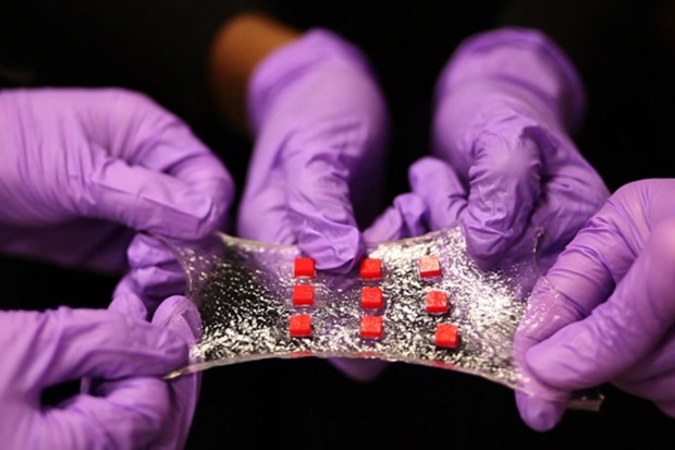 Researchers at MIT have designed what they're referring to as "the Band-Aid of the future" -- a sticky, stretchy hydrogel that includes temperature sensors, LED lights and drug delivery channels.The dressing can release medicine in response to body temperature changes, and lights up if medicine is running low. Its stretchy form means it can be applied to flexible areas like elbows or knees, moving with the body and keeping electronics intact at the same time.The team were able to embed various electronics into the dressing -- including conductive wires, semiconductor chips and the aforementioned LED lights and temperature sensors.